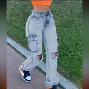 Light blue Ripped Cargo Pants